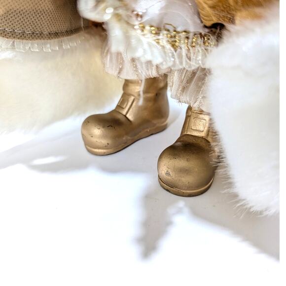 Gold Victorian Santa Standing 16.5" Bag of Gifts Staff Boots Orange Beaded Trim - Picture 14 of 16